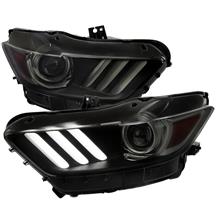 Spec-D Mustang Headlight Kit w/ Switchback Sequential LED Turn  - Smoked (15-17) GT/V6/EcoBoost