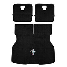 ACC Mustang Hatch Area Carpet with Running Pony Logo Black (84-86)