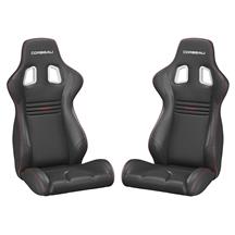 Corbeau Mustang Evolution X Seat - Pair Black Vinyl/Carbon w/ Red Stitch 64901FK
