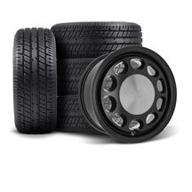 Mustang 4 Lug 10-Hole Wheel & Tire Kit - 15x7/9  - Black - M/T Sportsman/ET Street (79-93)