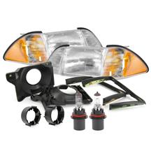 Mustang Deluxe Headlight Kit with Amber Sidemarkers (87-93)