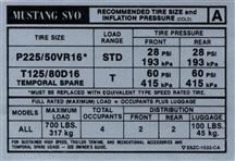 Mustang SVO Tire Pressure Decal (1986)