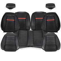 TMI Mustang Mach 1 Sport Seat Upholstery - Vinyl  - Black/Red (90-91) Hatchback 43-75020-958-801-63S